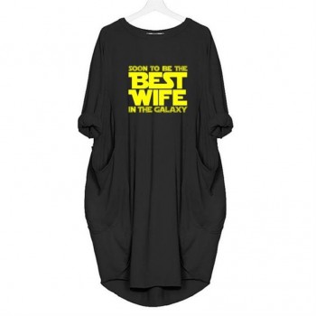 New Arrival T-Shirt For Women The Best Wife In The Galaxy Pocket Tshirt Tops Harajuku T-Shirt Female Streetwear free shipping